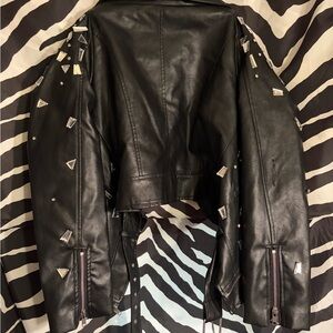 Public Desire Black Leather Jacket with Silver Accents